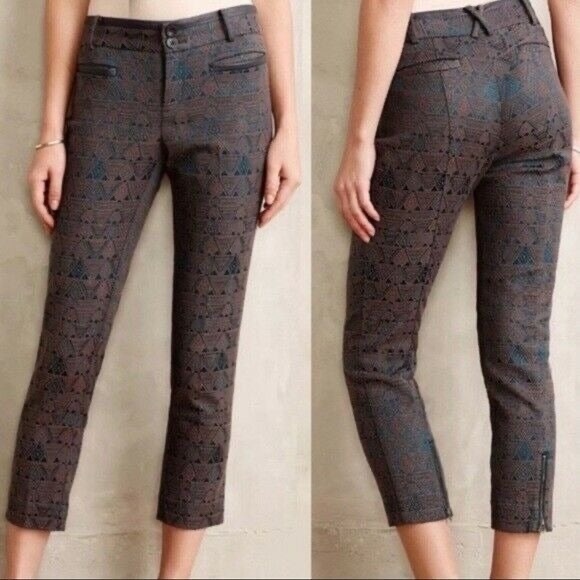 Cartonnier Anthropologie Charlie Ankle Jacquard Textured Geometric Pants size 4 - Picture 1 of 6